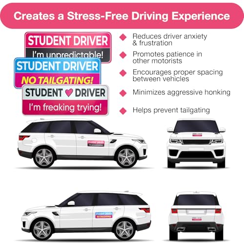 Image of 3PCS Student Driver Magnet for Car - Removable Student Driver Magnet, Novice Driver Safety Signs, Reusable Reflective Bumper Sticker for New Drivers, Teen & Learner Permit Accessories