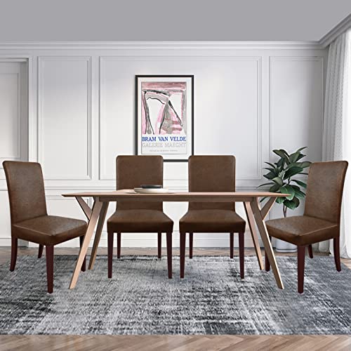 Molasofa Leather-Look Spandex Chair Covers,No-Pilling Washable Fitted Dining Chair Covers Set Of 4,Soft And Stretch Covers For Dining Chairs For Home Decor(4Pcs,Brown) #TOP1