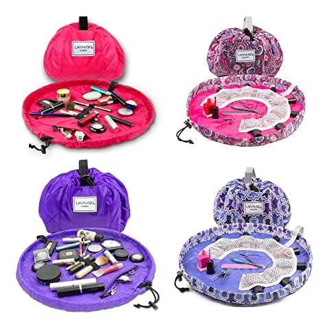 Lay-n-Go Travel Cinch Bag and Sack - Machine Washable: 20" Cosmo Bag Pink + 18" NailSpa Pretty In Paisley + 20" Cosmo Bag Purple + 18" NailSpa Violet Fem Cover