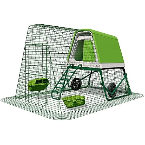 Omlet Portable Chicken Coop Go Up | Easy to Clean and Maintain Plastic Chicken Tractor | Cool in Summer, Warm in Winter Weatherproof Hen House | Green Coop with 6ft Run and Wheels