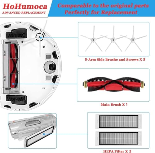 INF Replacement Spare Parts Compatible for Roborock S5 Max/S6 Max/S6 Pure/S6 MaxV/S50/S51/S55/S60/S65/S5/S6 Vacuum Cleaner, Accessory Kit Includes 1 x Head Brush, 2 x HEPA Filters, 3 x Side Brushes