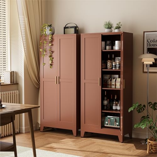 COFaR 71" Classic Pantry Cabinet in Brown, 5-Tier Storage with