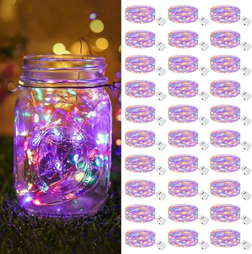 Image of LITVERSE 30 Pack Fairy Lights Battery Operated [3 Modes], 7ft 20 Led Twinkle Lights String Lights Waterproof Bulk Small Mini Silver Wire for Mason Jars Vases Wedding Table Centerpiece, Multicolor