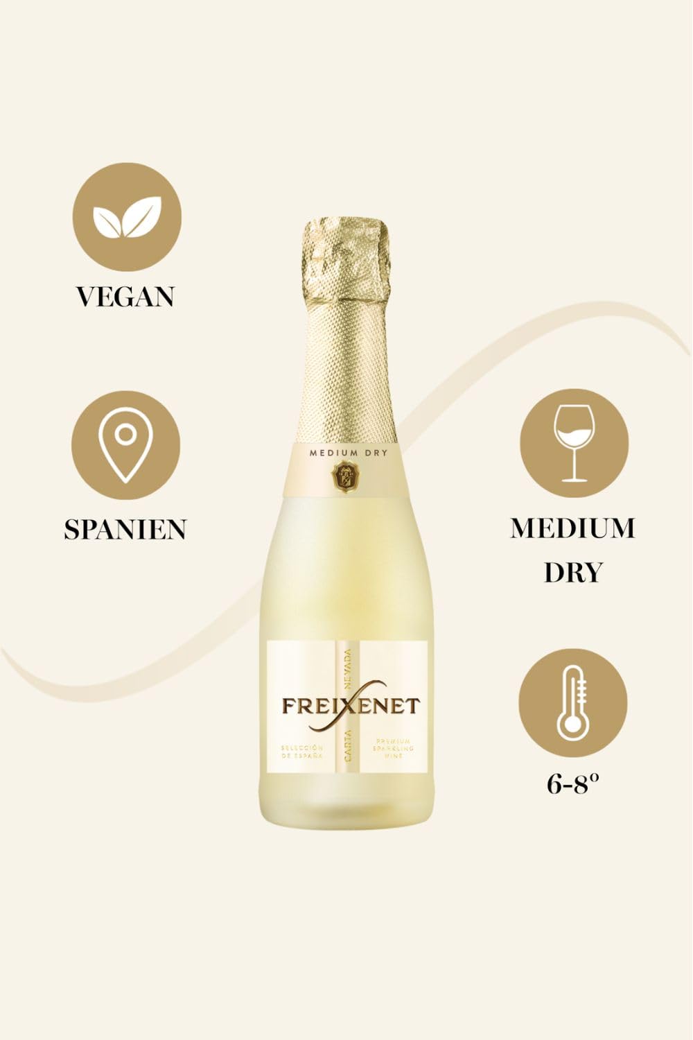 Freixenet Carta Medium Dry (24 x 0,2 l) – Sparkling Wine aus Spanien mit Pfirsich- und Honignoten, aus Macabeo und Chardonnay, trocken-fruchtig – Für unterwegs, als Aperitif oder Mini-Geschenk