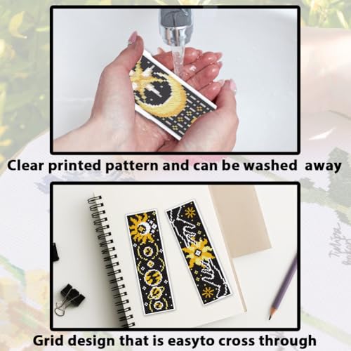 Image of ACRNIGHEET 6PCS Cross Stitch Bookmark Kit for Beginner Sun and Moon Pattern Stamped Cross Stitch Kits for Adults Crossstitch Kits Adult Bookmarks with Instructions Hand Embroidery Craft Gift 11CT