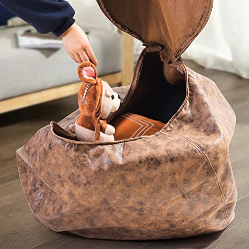 Hummse Bean Bag Chair Cover【With Inner Cover】 (No Filler) Plush Toys Storage Xxxl(47 X 39) Inches Ultra Soft Leatherette | Washable | Water Resistant | Adult Size Zipper Recliner (Brown, Large) #TOP1
