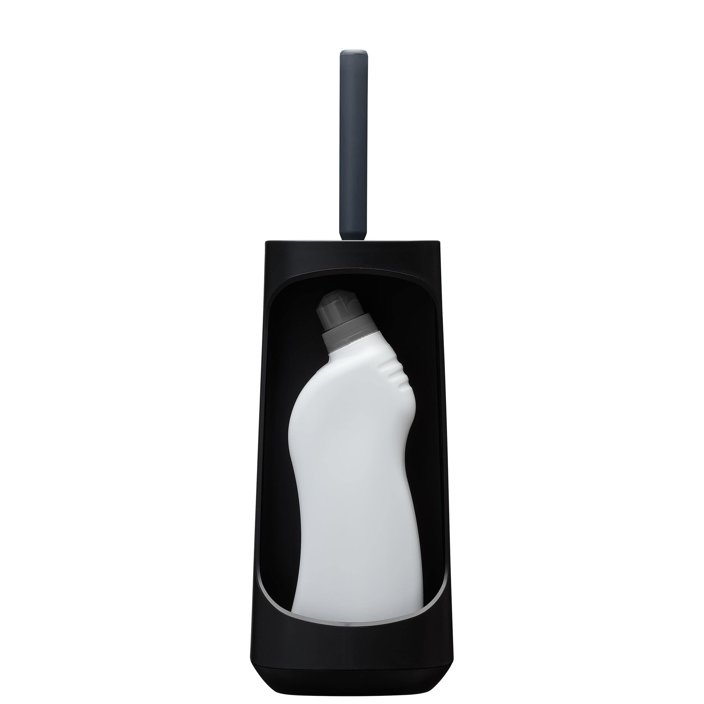 Tiger Tess Toilettenbürstenhalter freistehend, mit Aufbewahrungsfach für Reiniger und Flexibler Swoop WC-Bürste, Farbe: Schwarz/Anthrazit, 145x454x187 mm