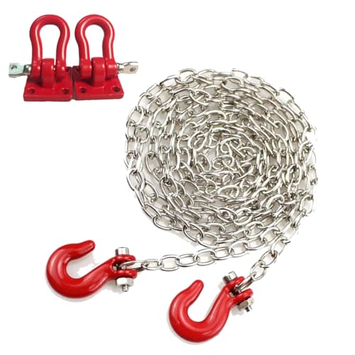 YijiaLink Metal Trailer Chain and Tow Hook 1/10 RC Car Decoration Accessories Compatible with 1/10 RC4WD D90 Axial SCX10 RC Rock Crawler (Siliver + Red) - Image 2