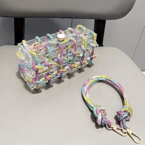 Image of Clear Acrylic Clutch, Glitter Rhinestone Purse Handbag with Bling Rope for Banquet Party (Multi, (L*W*H): 19cm*6cm*10cm /7.48 inch*2.36 inch*3.94 inch)