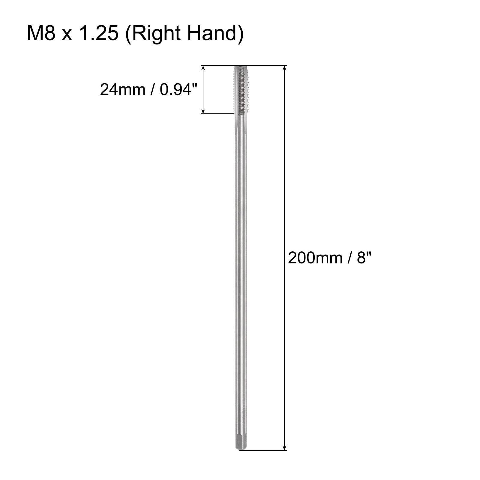 sourcing map Maschio filettato metrico M12 x 1,25 H2 150 mm extra lungo dritto flauto filettatura filettatura filettatrice maschi filettatura filettatura strumento di riparazione