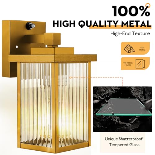 Image of 2 Pack Dusk to Dawn Outdoor Lighting, Waterproof Outdoor Porch Light with Tempered Glass, Outdoor Light Fixture for House Exterior Front Door Garage Patio (Gold Color)