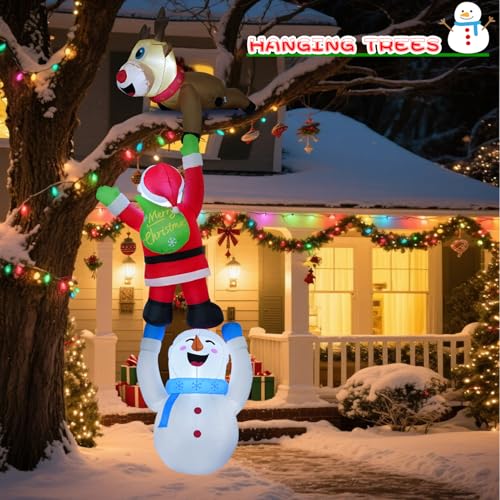 Décorations de Noël gonflables bonhomme de neige et élan de toit