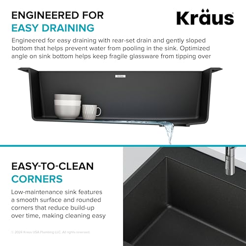 KRAUS Black 33 in Single Bowl Drop In Granite Kitchen Sink KGD-54BLACK - image 8