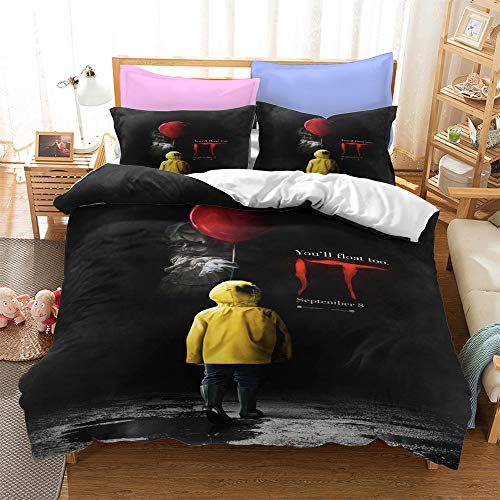 PTNQAZ Juego de funda de edredón con estampado de película de terror 3D, juego de cama individual, doble, king y ropa de cama para adultos con fundas de almohada (King)