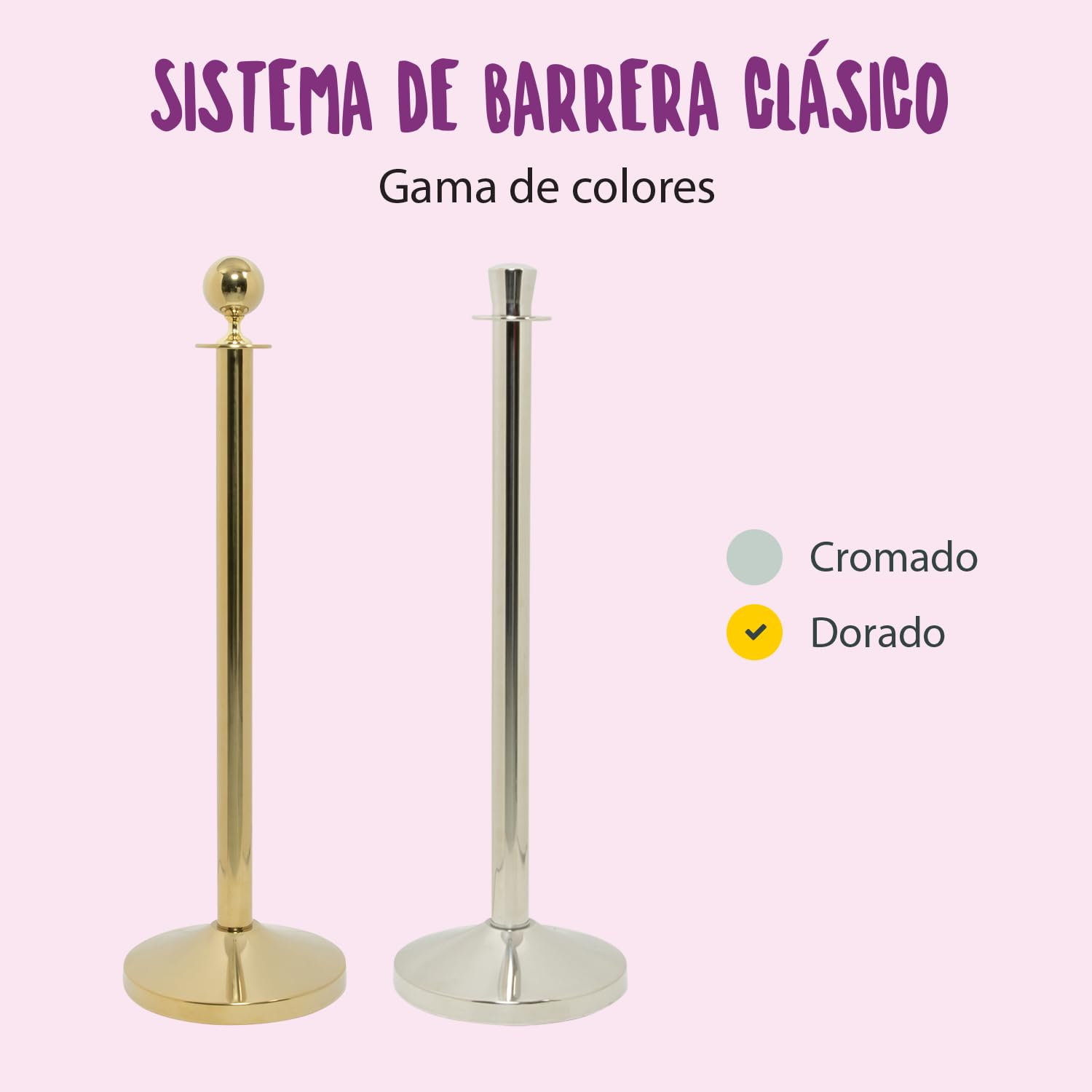 SECURIT Poste con Base para Sistema de Barrera Clásico Acero Inoxidable Acabado Dorado H. 95 cm