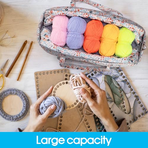 Image of Yarn Storage Organizer, Knitting Crossbody Bag, Large Crochet Tote Bag Yarn Holder Case for Carrying Projects, Knitting Needles, Crochet Hooks and Other Accessories (Daisy)