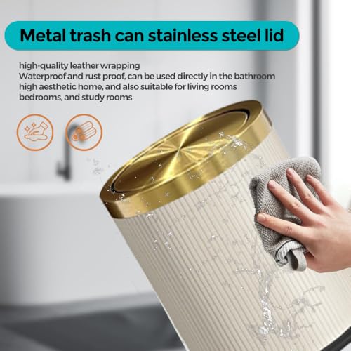 Image of 4 Gallon / 15L Trash Can Bathroom with Swing Lid, Grey Gold Garbage Can, Leather Modern, Large Office Waste Basket, for Bedroom, Kitchen, Powder Room, Hotel, Business(15L Grey)