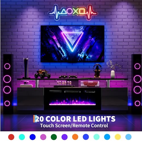 Led Fireplace TV Stand 70Inch, Modern Electric Fireplace TV Stand with Cabinets, 2 Tier TVStand with 36" Fireplaces, Entertainment Center with Fireplaces for TVs Up to 80 - Image 4