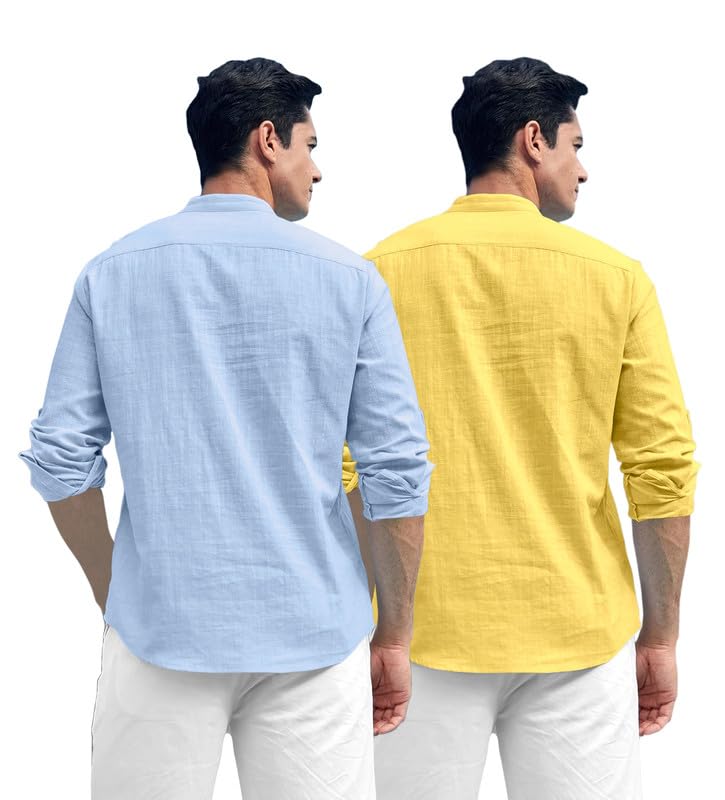 Image of ROYALSCOUT Combo of Men's Solid Cotton Blend Full Sleeve Straight Kurta Shirt (Pack of 2)