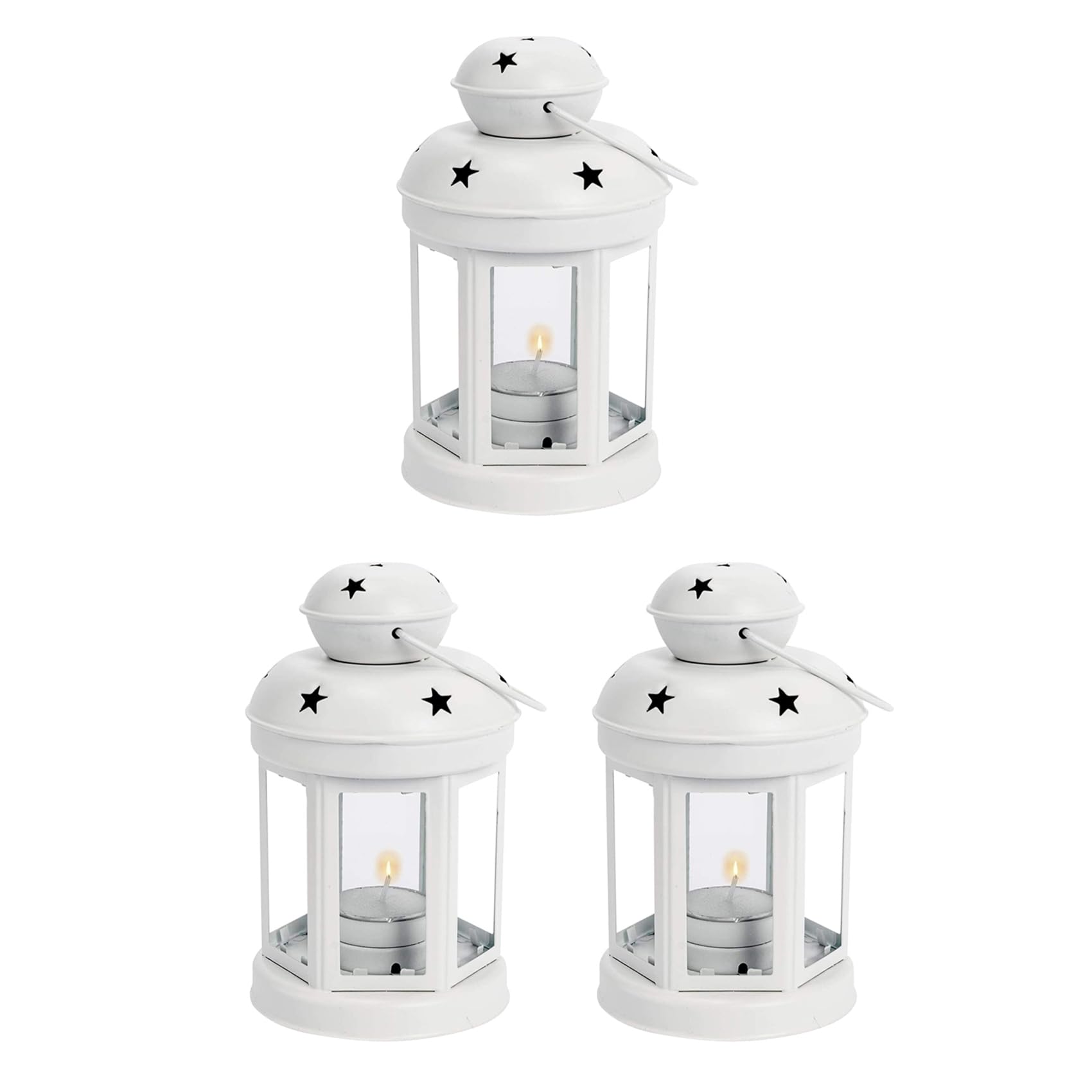 Vjsujehgy 3X Vintage Metal Hanging Candle Lanterns,Tealight Holder,Candlestick for Wedding,Home,Birthday Parties Gift -White