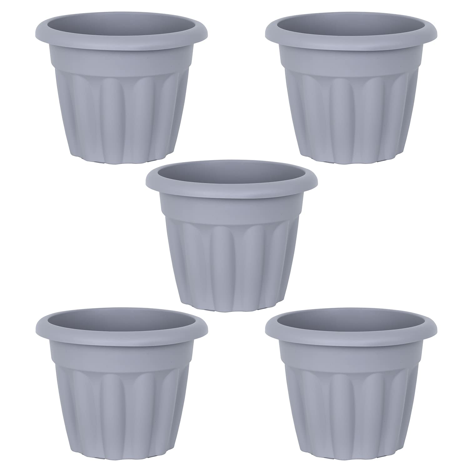 M1ss Grey Set Of 5-25Cm Round Planter Upcycled Flower Pot Garden Plant Container Indoor Outdoor Home Decoration Traditional Planters