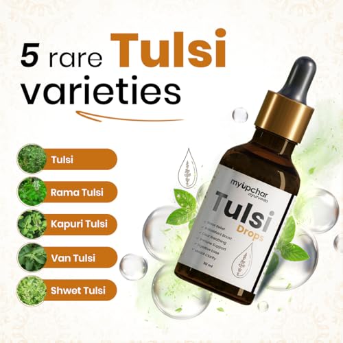 Image of myUpchar Tulsi Drops - Sourced 5 Rare Tulsi from Himalayan range | Purified Tulsi Extract - Colorless and Odorless | Immunity Booster, Relieve Cough & Cold - 30ml (Pack of 1)