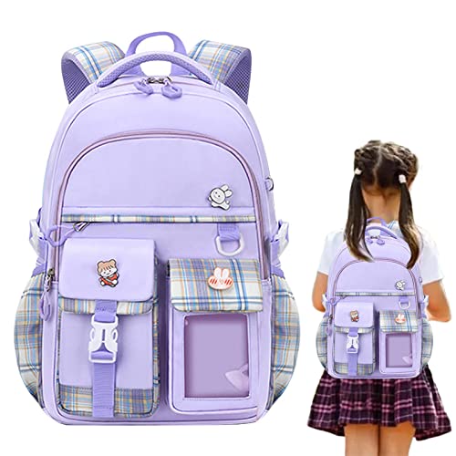 Mochila Escolar Meninas | Mochilas para meninas,Bolsas de escola primária para meninas, bolsa leve e de grande capacidade, design com vários bolsos, roxo/rosa Generic