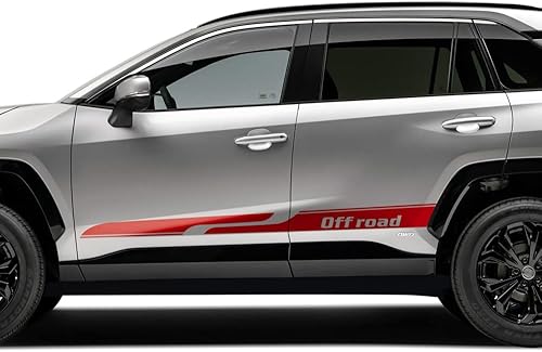 Miniatura 2 de Calcomanía de rayas laterales para automóvil, vinilo compatible con Toyota Rav4 2019 - Present XA50 SUV Hybrid Accesorios (rojo brillante)
