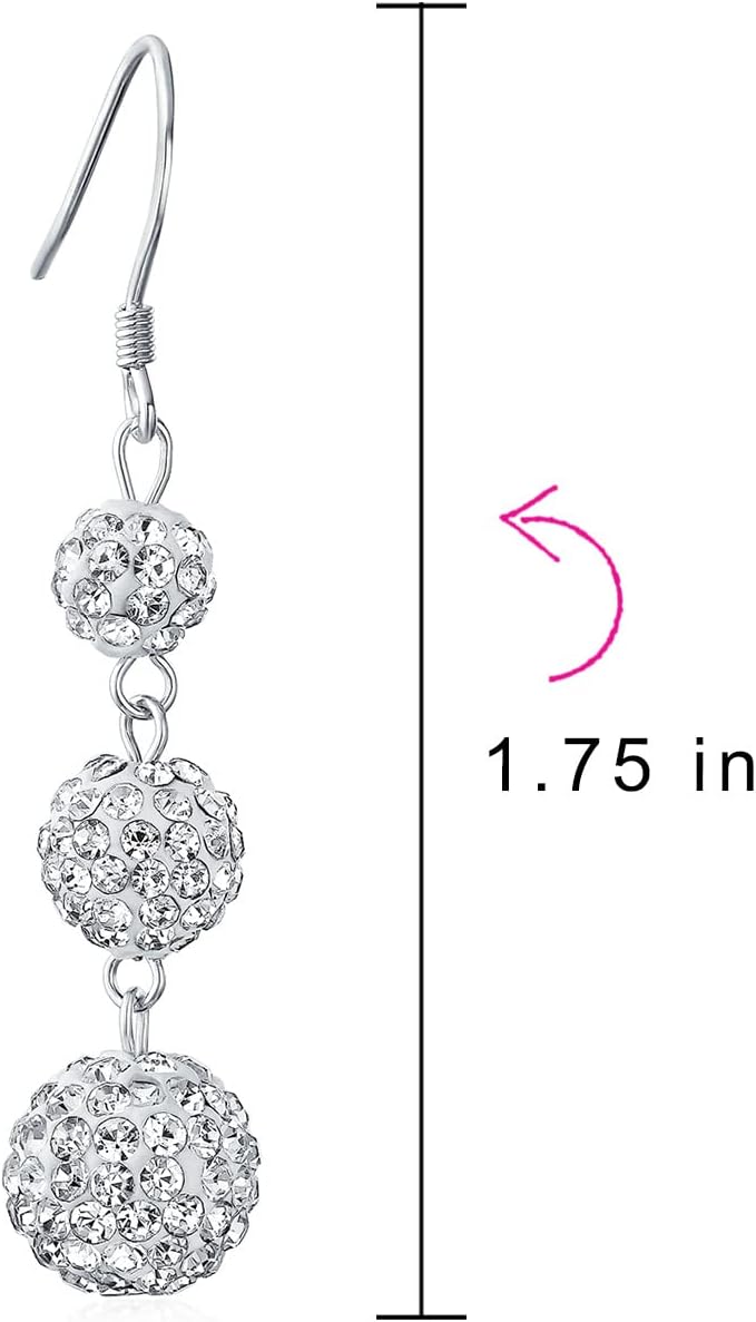 Black Red White Crystal Pave Round Graduated Two or Three Tier Disco Ball Linear Dangle Chandelier Earrings for Women Teen.925 Sterling Silver