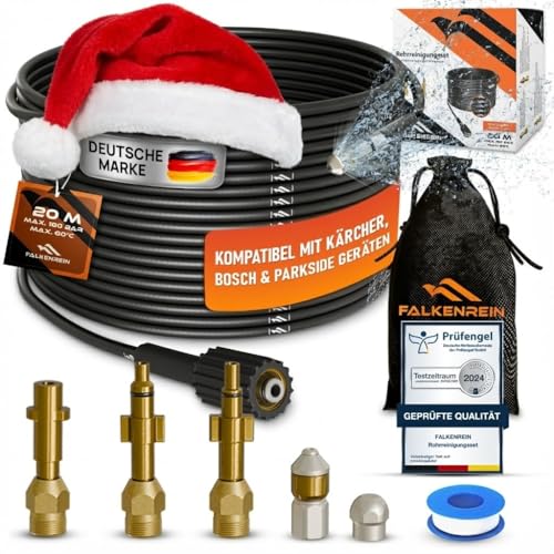 FALKENREIN® Rohrreinigungsschlauch 20m | Kompatibel mit Kärcher, Parkside und Bosch Hochdruckreiniger | Premium- Rohrreinigungsset, reinigt verstopfte Rohre und Abflüsse mühelos FALKENREIN® Rohrreinigungsschlauch 20m | Kompatibel mit Kärcher, Parkside und Bosch Hochdruckreiniger | Premium- Rohrreinigungsset, reinigt verstopfte Rohre und Abflüsse mühelos