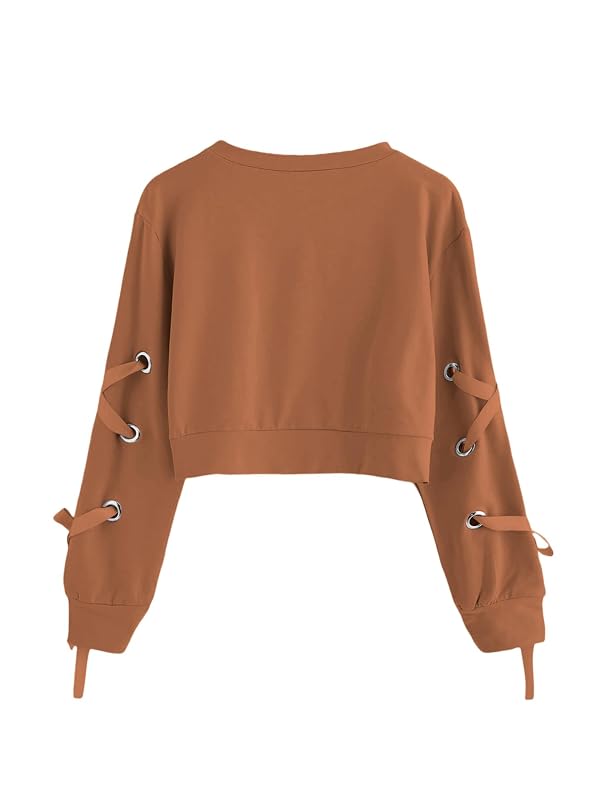 SweatyRocks Women's Casual Lace Up Long Sleeve Pullover Crop Top Sweatshirt by SweatyRocks - Used condition - Image 2