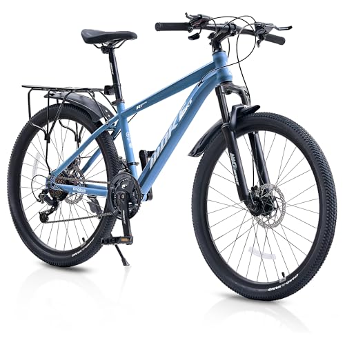 DEYGIA 24 inch Mountain Bike for Boys and Girls, 21-Speed Drivetrain, Kids Mountain Bike with Rear Rack, Suspension Fork, Dual Disc Brakes, Internal Cable, Kids' Bicycles, Blue
