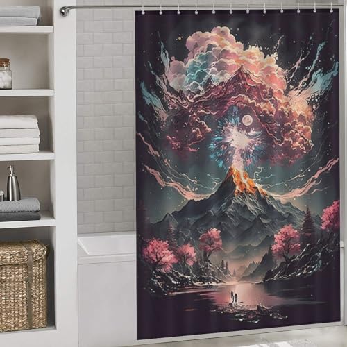 Rideau de douche art japon cerisier en fleurs polyester lavable 152x183cm - 2