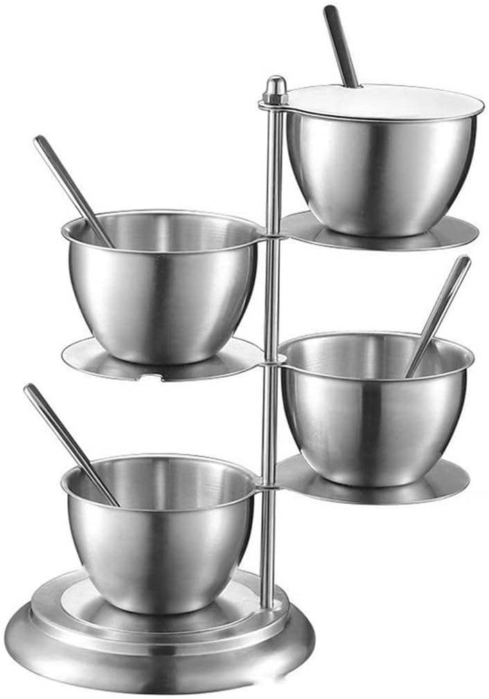 Spice Jars, 4 Spice Boxes, Spice Jars with Rotating Brackets, can Store Sugar, Salt, Pepper and Other Spices, Stainless Steel