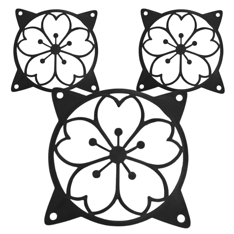SplashNColor 120mm Sakura Fan Grill Decorative Cover, Super Cute Functional Cherry Blossom Cooling PC Fan Cover Protector for Computer Rig, Sakura PC Accessories Gaming CPU, Easy Installation Black