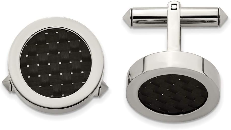 Solid Titanium Men's Black Carbon Fiber Inlay Cufflinks 18mm