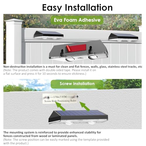 Solar Fence Lights Outdoor - Warm White & RGB 6 Color, Dusk to Dawn Solar Deck Light, Solar Lights Outdoor IP65 Waterproof, Garden Lights for Outside/Backyard/Railing/Step/Patio/Wall (8 Pack)