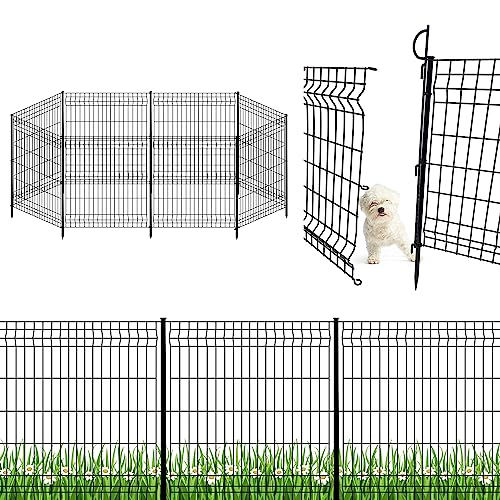 Yeson 8 Pcs Metal Garden Fence With Gate, Total 20Feet(L) ×32In(H) Portable Metal Fence Panels Outdoor Pet No Dig Fence For Dogs, Landscape Temporary Decorative Garden Fence Border For Yard #TOP17