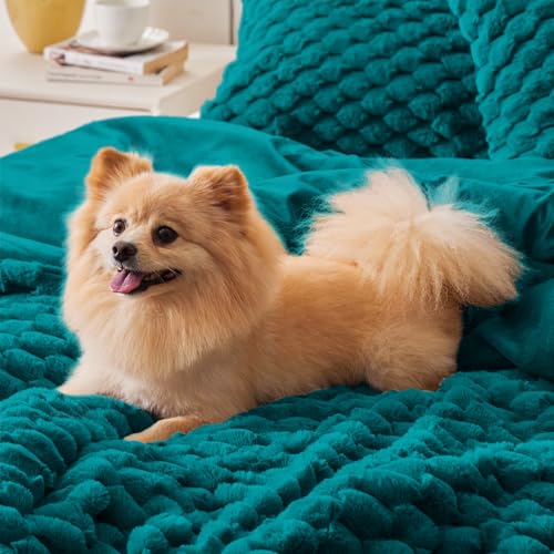 Image of BEDELITE Fluffy Twin Comforter Set - Teal Fleece Soft Comforter for Twin Size Bed, Luxury Warm Bedding Set for Winter, Fuzzy Bed Set 2 Pieces (1 Comforter, 1 Pillowcase)