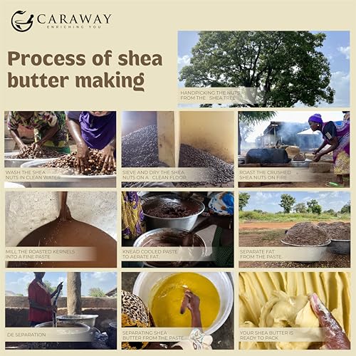 Image of CARAWAY 100% Raw Shea Butter Organic Body Cream for Dry to Very Dry Skin | Long Lasting Moisturizer | Non-Sticky All Season Formula | 100 g