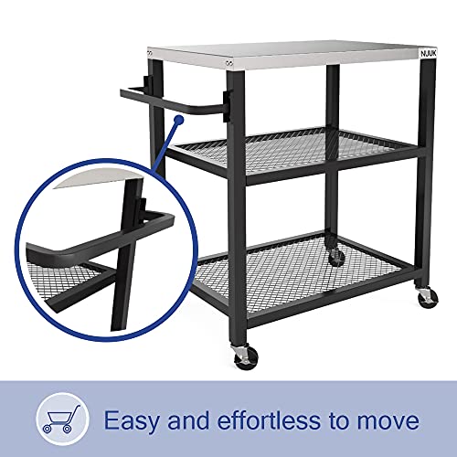 NUUK Three-Shelf Movable Outdoor Worktable, 16’’ x 24’’ Stainless Steel Commercial Kitchen Food Prep Table, Flattop Dining Cart Table, Outdoor Bar Table