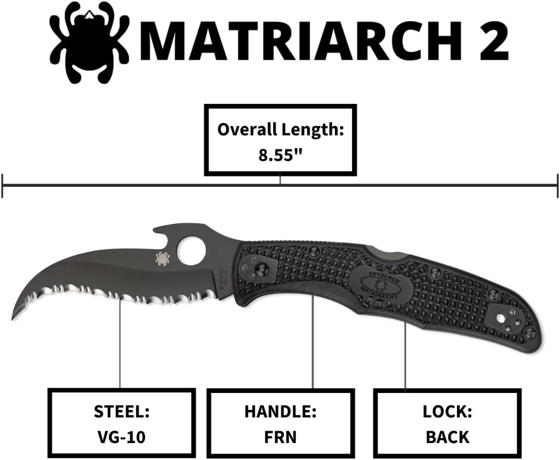 Spyderco Matriarch 2 Emerson Opener Folding Pocket Knife with 3" VG-10 Steel Blade and FRN Handle - EDC Knife for Men and Women, Perfect for Hunting, Tactical, Camping - SpyderEdge - C12SBBK2W