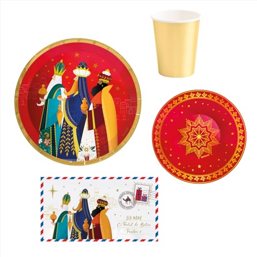 OH YEAH - Kit 6 Personas - 38 piezas Vajilla Reyes Magos Desechable - Decoración Temática Navideña de Reyes Magos - Fiestas Infantiles y Meriendas - Diseño Festivo Navideño - Celebración Reyes Magos