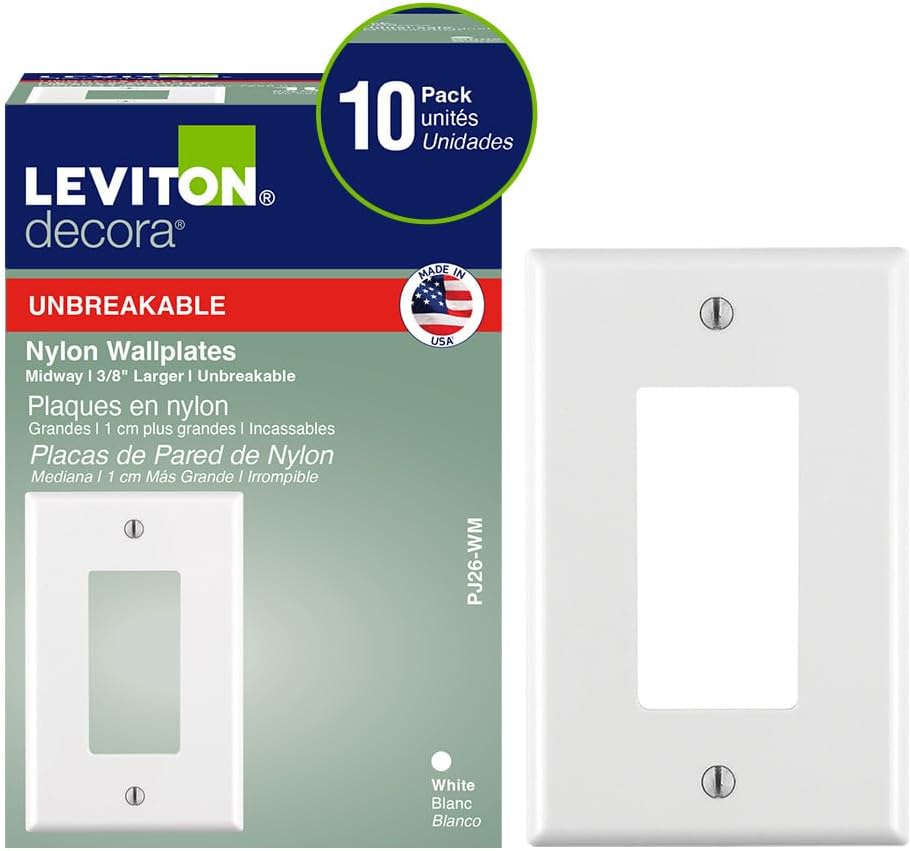 Leviton 1-Gang 1-Decora Midway Nylon Wallplate 10 Pack, PJ26-WM, White