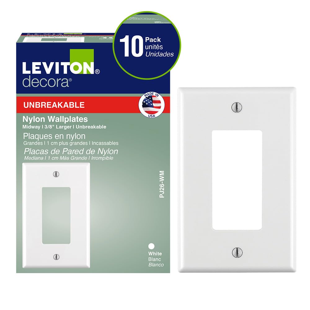 Leviton 1-Gang 1-Decora Midway Nylon Wallplate 10 Pack, PJ26-WM, White