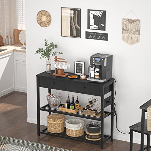 Ecoprsio Entryway Table With Outlets And Usb Ports, Console Table With 2 Drawers, Sofa Table Narrow Long With Storage Shelves For Living Room, Couch, Hallway, Foyer, Kitchen Counter, 32'', Black #TOP5