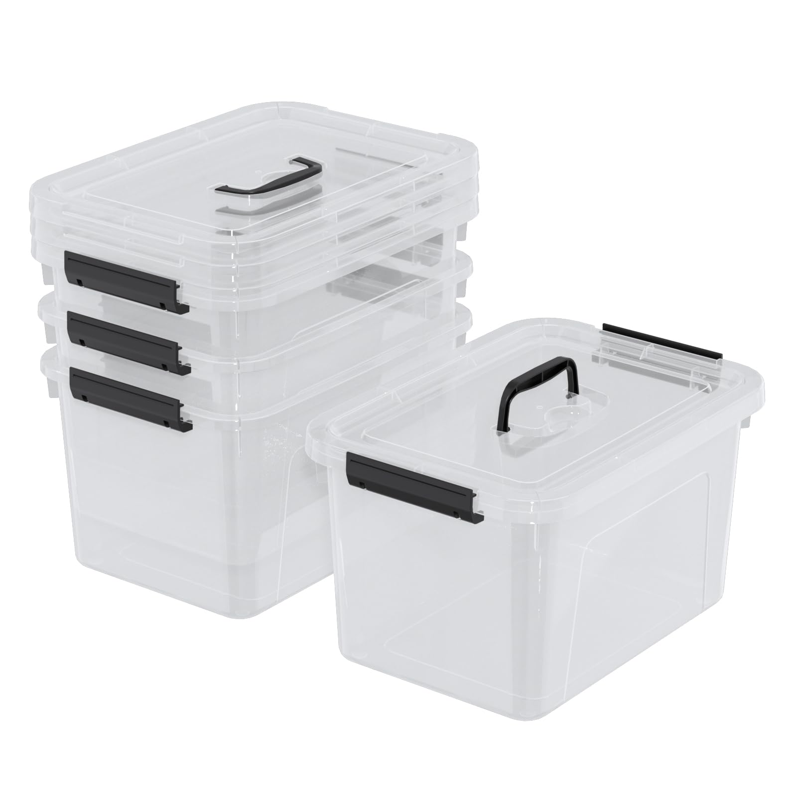 Buyitt 17.5 Quart Clear Storage Latch Box/Bins, 4-Pack Plastic Container with Handle and Lid