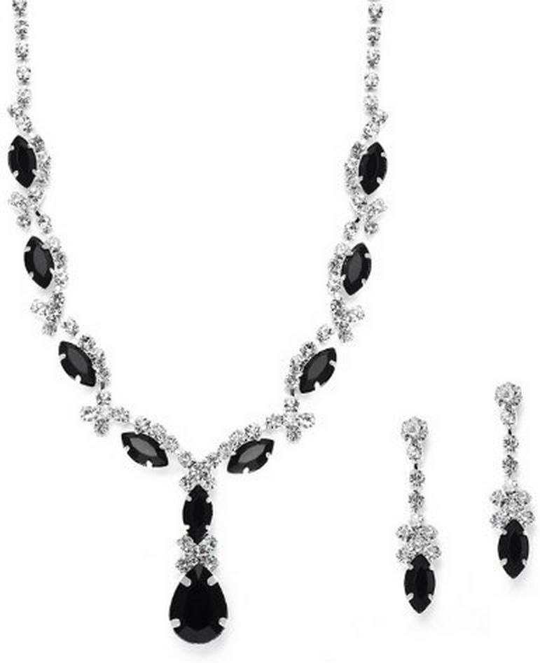Beautiful Y Drop Evening Party Black Bridal Bridesmaid Necklace Earring Rhinestone Bling Q6