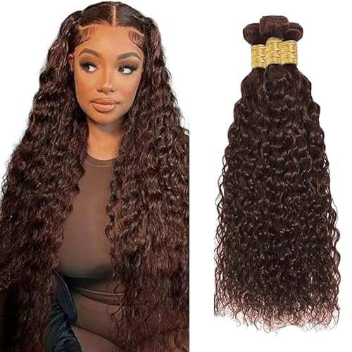 Extensiones de cabello humano virgen Water Wave, pelo natural castaño #4 en 3 bündels