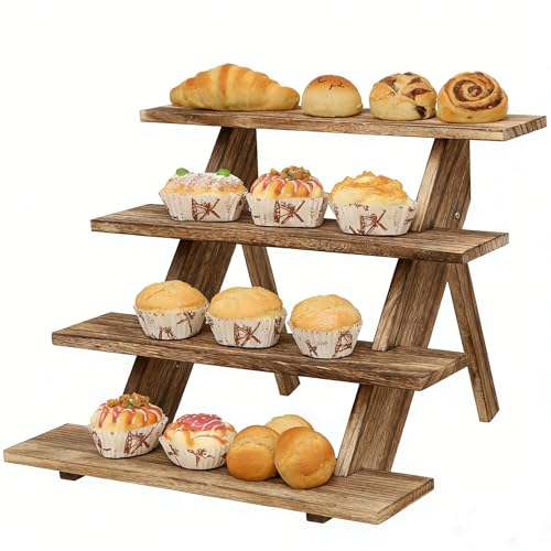 NCONCO Présentoir à cupcakes en bois à 4 niveaux, étagères de présentation de comptoir de vente au détail, étagère rustique pour gâteaux, maquillage,...